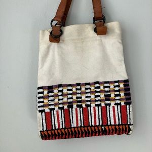 Jasper & Jeera Embroidered and Beaded Canvas Handbag with Leather Straps